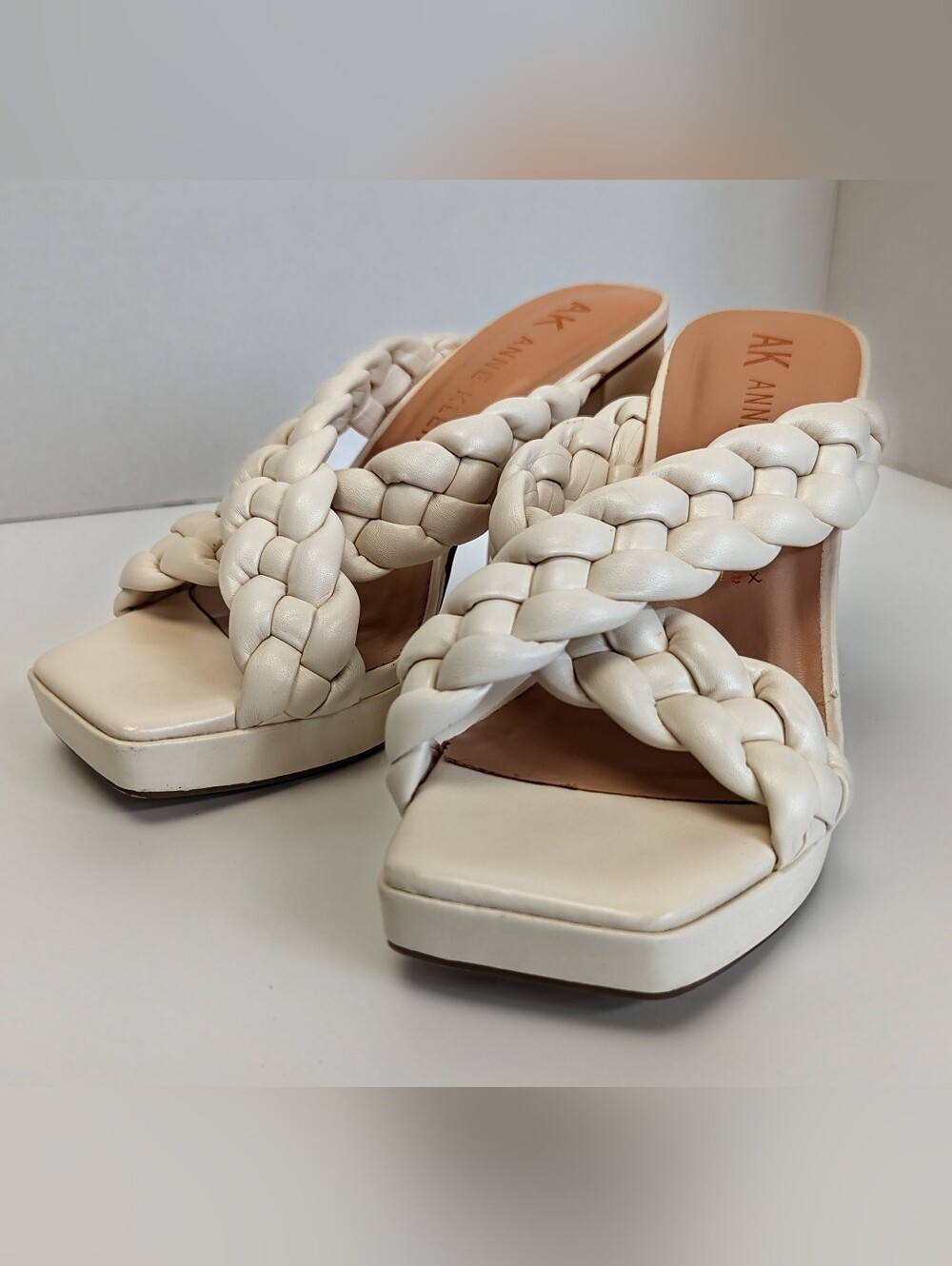 Anne Klein Braided Platform Slide Sandals Ivory Size 7 iFlex Heel Akaiden